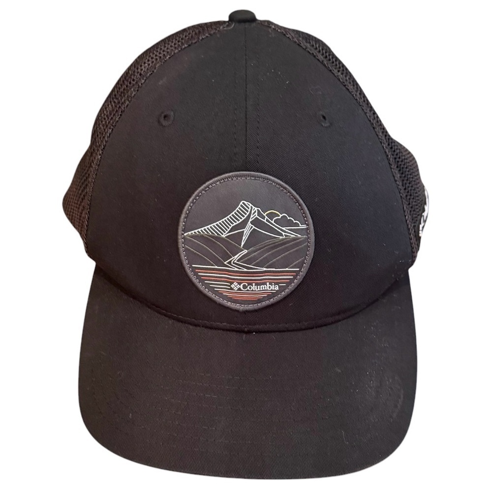 Columbia Black Large Extra Large Mesh Elastic Stretchy Cap Circle Logo In Front